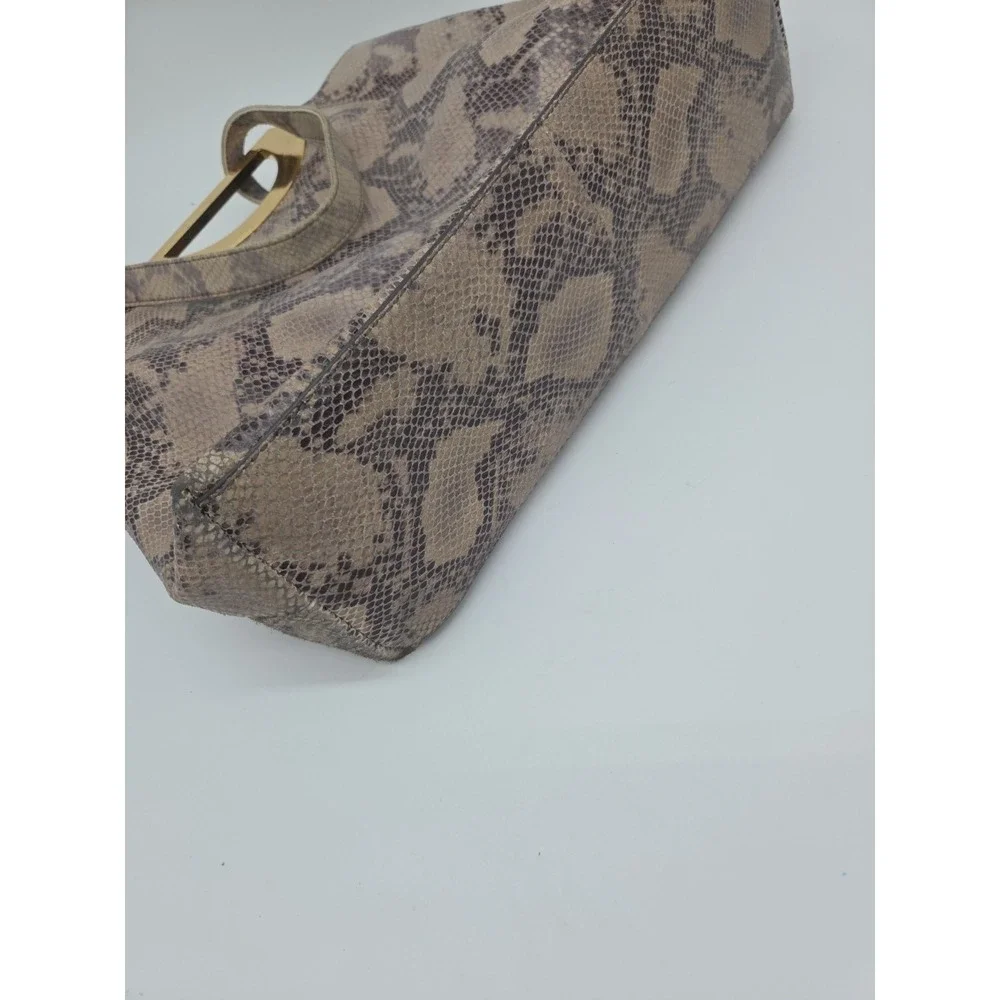 GILI Got It Love It Leather Snakeskin Slouchy Hobo Bag Brown Gold Double handle
